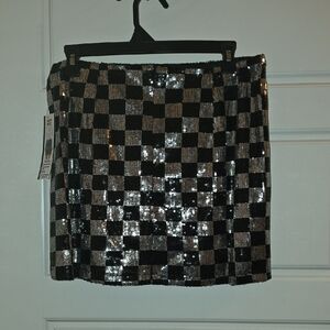 Glamorous Sequin Checkered Mini Skirt - Black and Silver